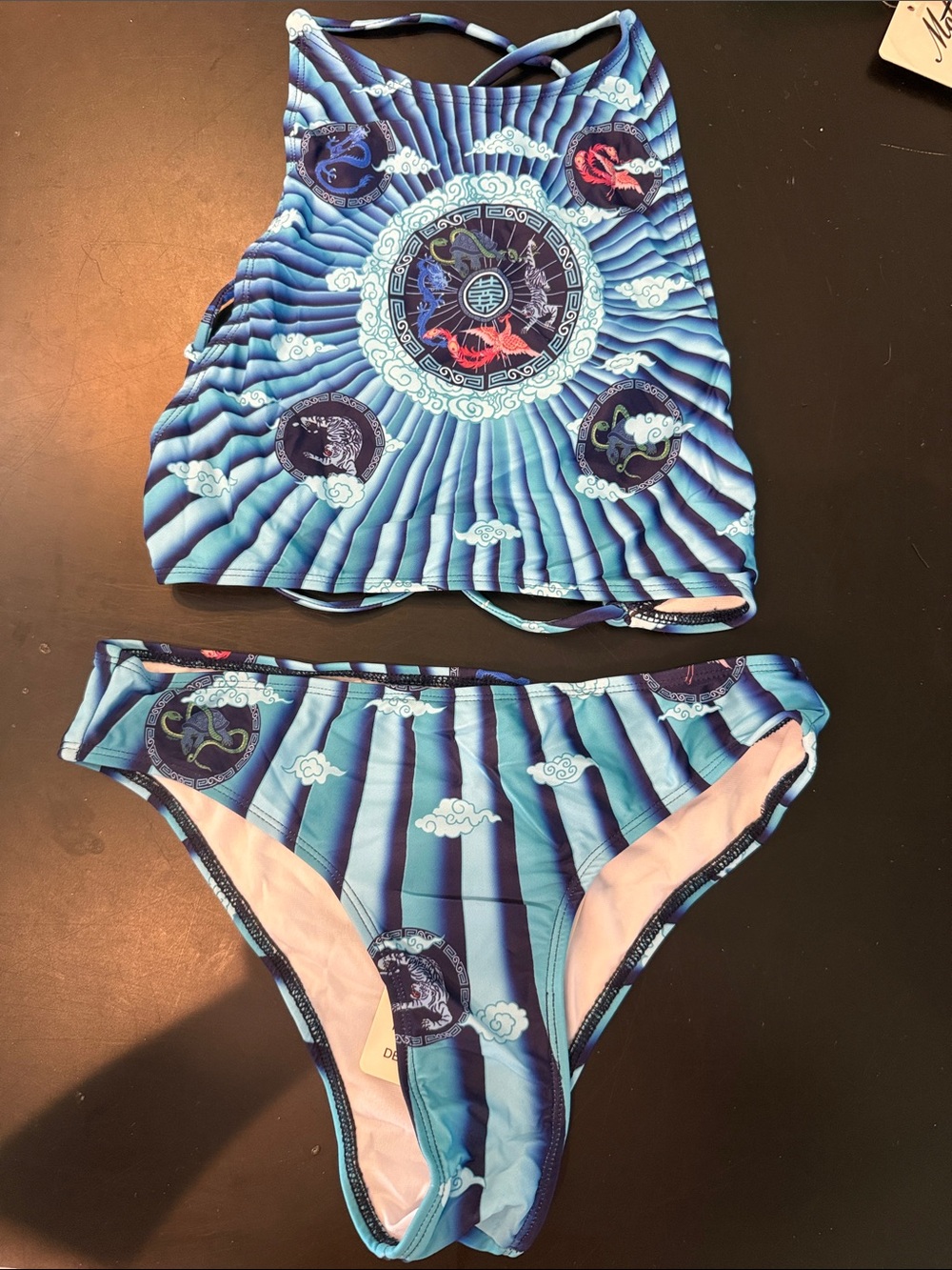 Motel Rocks Amalia Chinese Zodiac blue print Bikini NWT Size Small